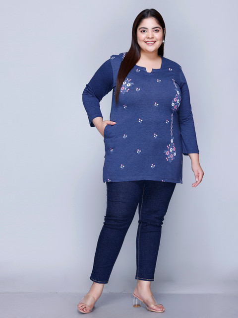 IN Love Women Floral Printed Regular Fit Plus Size Long T-Shirt