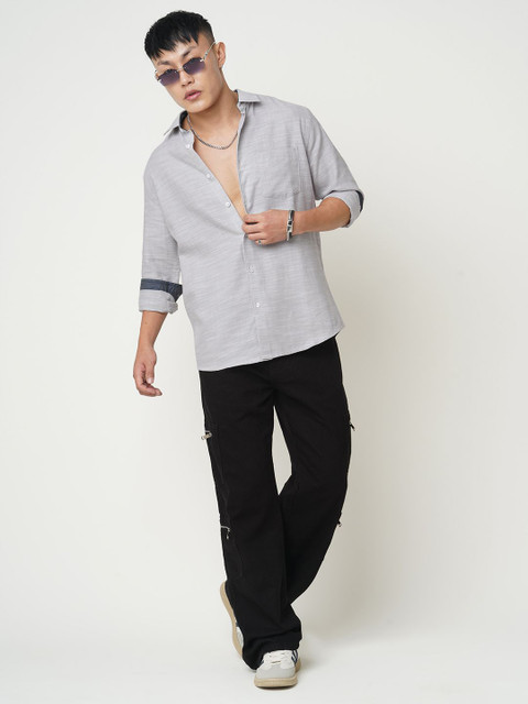 VASTRADO Men Classic Cutaway Collar Textured Cotton Slim Fit Casual Shirt - Image 5