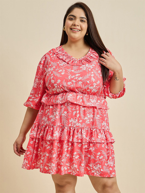 Sztori Women Floral Printed Puff Sleeve Fit & Flare Above Knee Dress