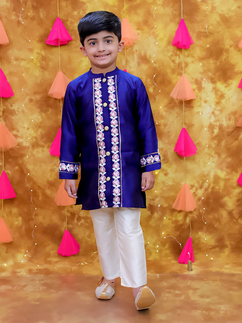 KID1 Boys Floral Embroidered Silk Sherwani Set