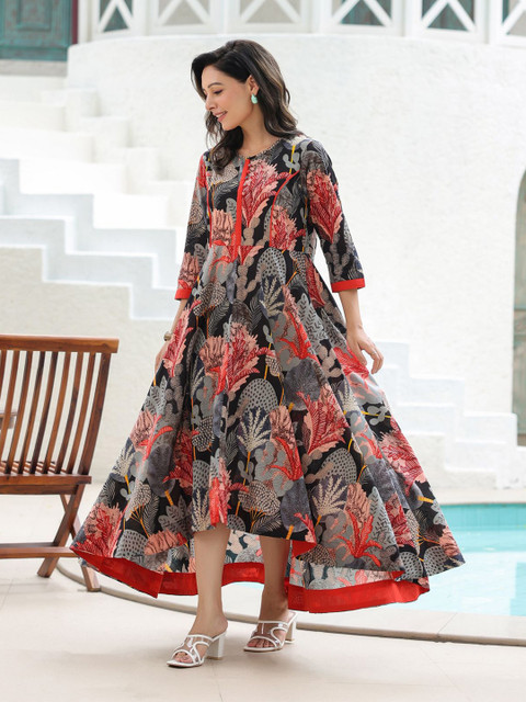 Rain & Rainbow Tropical Printed Pure Cotton Maxi Ethnic Dresses