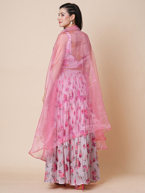 BAPS Printed V-Neck Ready to Wear Lehenga & Blouse with Shrug - Image 5