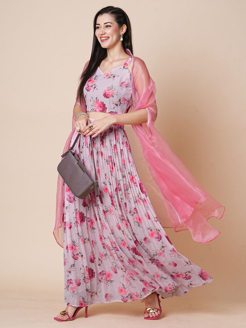 BAPS Printed V-Neck Ready to Wear Lehenga & Blouse with Shrug - Image 6