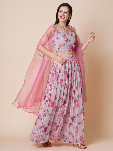 BAPS Printed V-Neck Ready to Wear Lehenga & Blouse with Shrug - Image 3