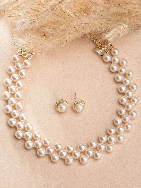KARATCART Gold-Plated Pearl Beaded Jali Choker Jewellery Set