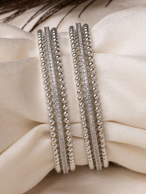 KARATCART Set Of 2 Silver-Plated Cubic Zirconia Studded Bangles