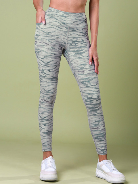 Technosport Women Printed Slim-Fit Rapid-Dry Sports Tights with Pocket