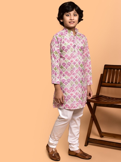 PRINTCULTR Boys Geometric Printed Band Collar Cotton Straight Kurta - Image 3