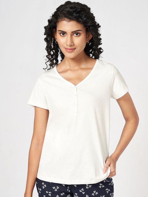 Dreamz by Pantaloons Solid Cotton Short Sleeves Lounge Tshirts