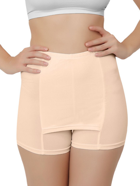 Bella Voste Women High Rise Front Double Layer Boy Shorts PT-2346-Beige-M