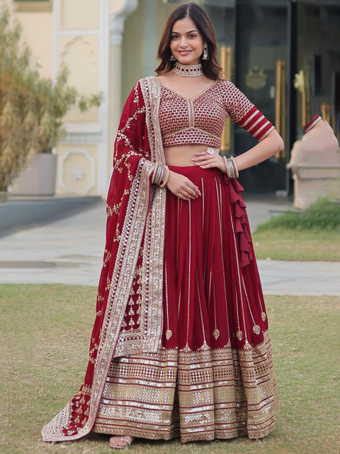 KALINI Embroidered Sequinned Ready to Wear Lehenga & Unstitched Blouse With Dupatta