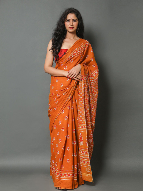 Pinkcity Trade World Floral Pure Cotton Block Print Saree