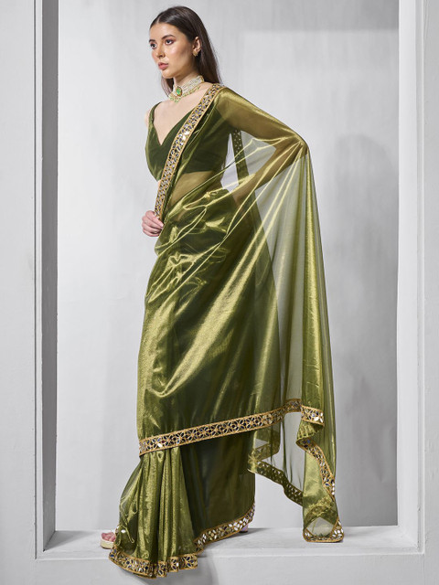 Mitera Mirror Work Organza Saree - Image 2