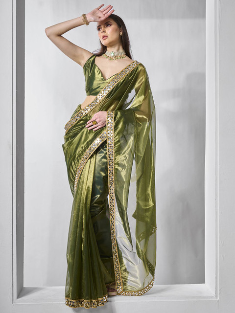 Mitera Mirror Work Organza Saree - Image 4