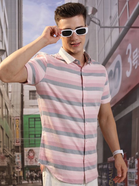 Highlander Men Striped Slim Fit Checked Shirt