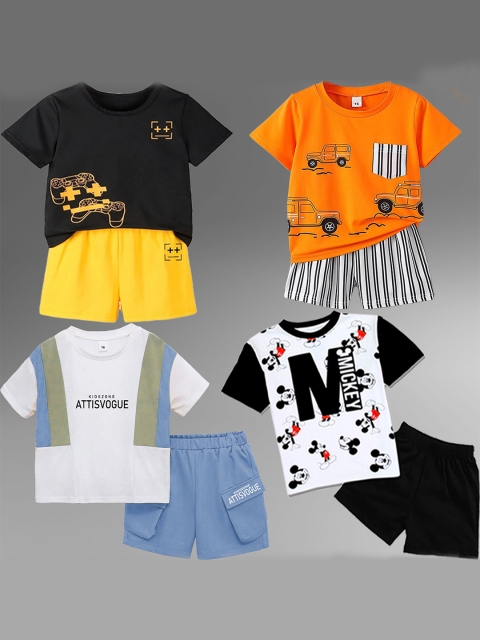 BAESD Kids Pack Of 4 Printed Pure Cotton T-shirt with Shorts