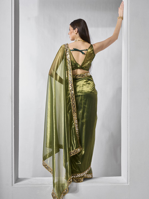 Mitera Mirror Work Organza Saree - Image 3