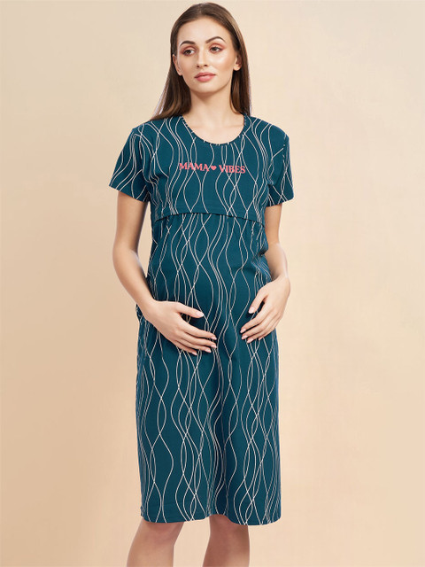 PASTEL CLIP Wavy Stripe Printed Pure Cotton Maternity T-Shirt Nightdress