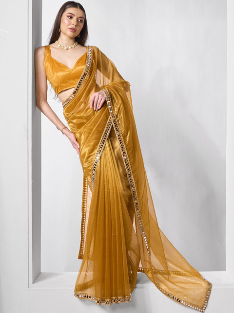 Mitera Mirror Work Organza Saree