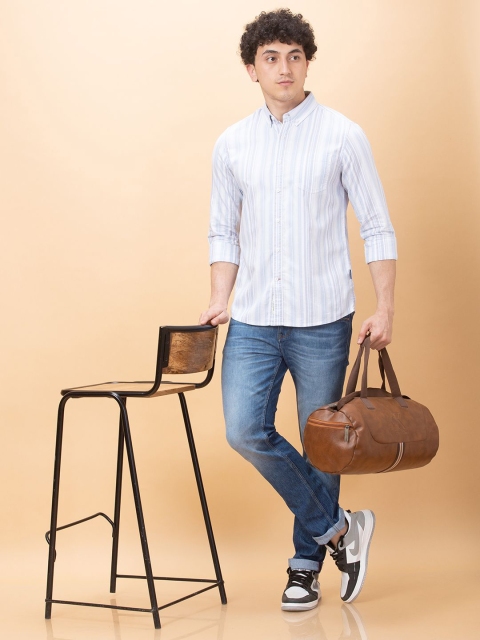 Being Human Men Button-Down Collar Vertical Striped Cotton Slim Fit Casual Shirt - Image 6