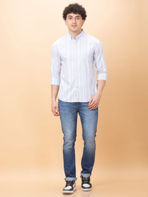 Being Human Men Button-Down Collar Vertical Striped Cotton Slim Fit Casual Shirt - Image 5