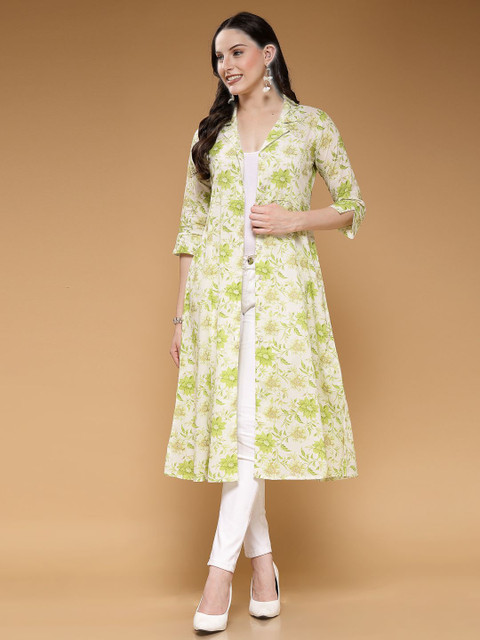 LARGISH Floral Printed Cotton Longline Open Front Shrug