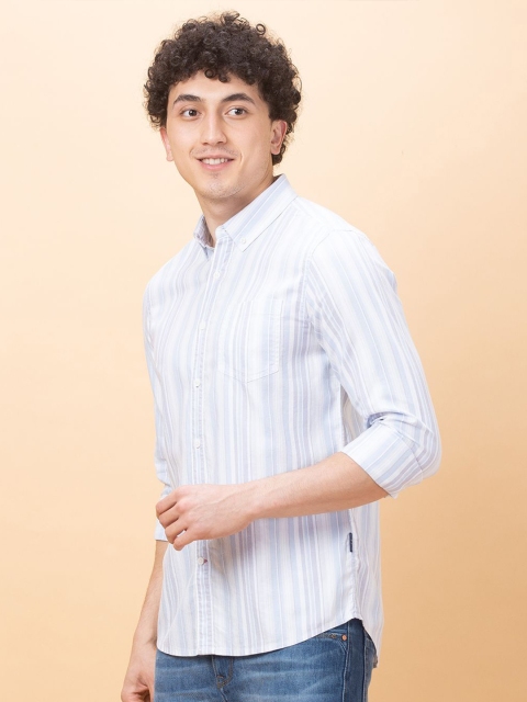 Being Human Men Button-Down Collar Vertical Striped Cotton Slim Fit Casual Shirt - Image 3