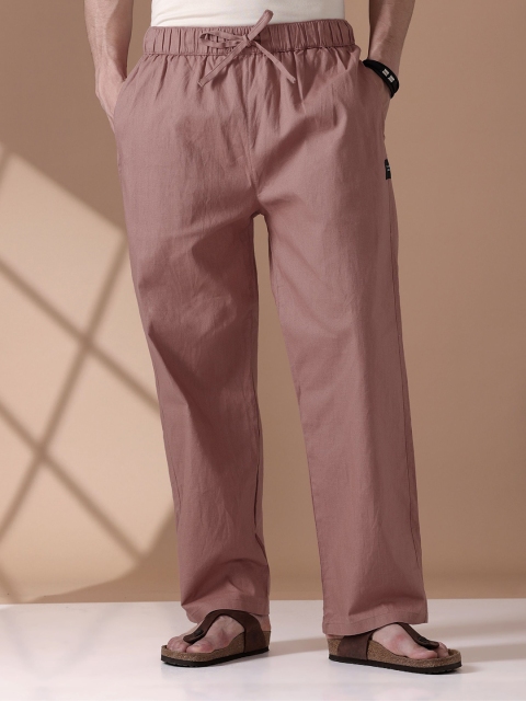 Beyoung Men Cotton Mid-Rise Straight Lounge Pants