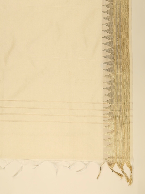 Dupatta Bazaar Women Cream-Coloured & Gold-Toned Solid Dupatta - Image 2