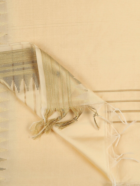 Dupatta Bazaar Women Cream-Coloured & Gold-Toned Solid Dupatta - Image 7