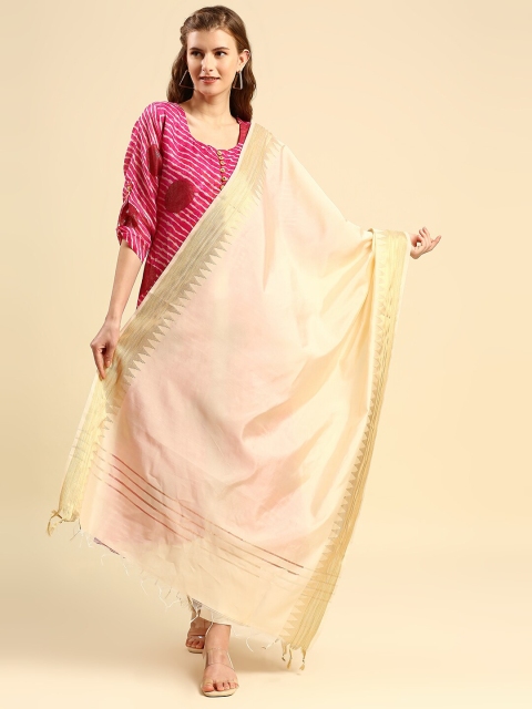 Dupatta Bazaar Women Cream-Coloured & Gold-Toned Solid Dupatta