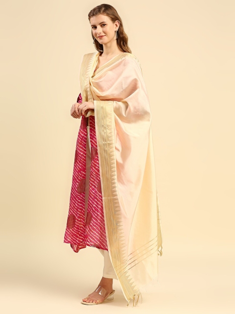 Dupatta Bazaar Women Cream-Coloured & Gold-Toned Solid Dupatta - Image 3