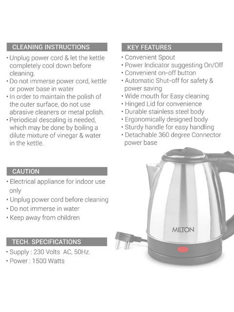 Milton Silver Combo Go Electro Kettle 1.5 Ltr & Super 750 Steel Bottle 650 ml - Image 3