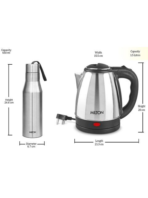 Milton Silver Combo Go Electro Kettle 1.5 Ltr & Super 750 Steel Bottle 650 ml - Image 4