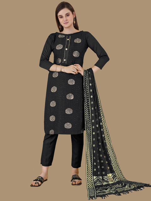 HERE&NOW Ethnic Motifs Woven Design Sequinned Cotton Jacquard Unstitched Dress Material