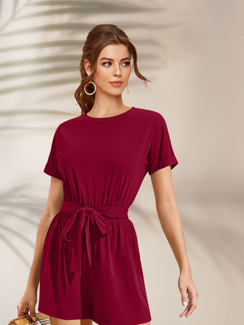 DressBerry Women Solid Waist Tie-Ups Playsuit