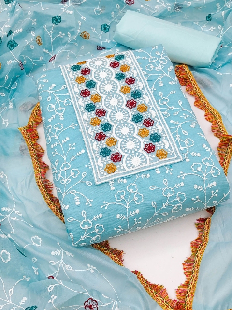 HERE&NOW Floral Embroidered Thread Work Unstitched Dress Material