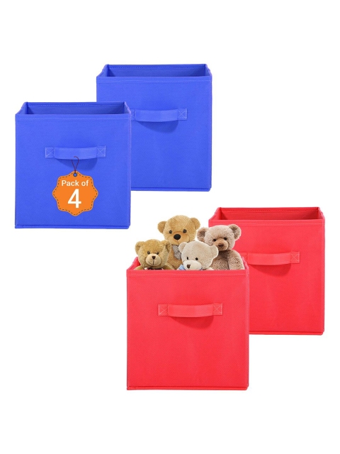 Kuber Industries Red Set of 4 Multi-Utility Cloth Storage Organisers Box