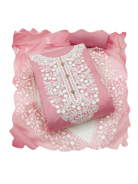 HERE&NOW Floral Embroidered Thread Work Unstitched Dress Material - Image 2