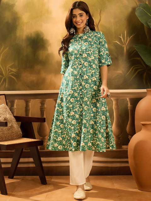 Sangria Floral Printed Pure Cotton Princess Cut A-Line kurta
