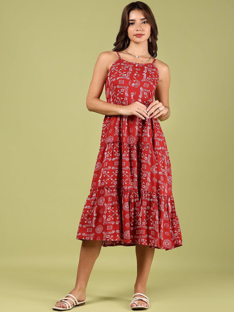 V-Mart Printed A-Line Ethnic Dress