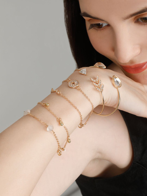 YouBella Set Of 6 Gold-Plated Artificial Stones Studded Link Bracelet