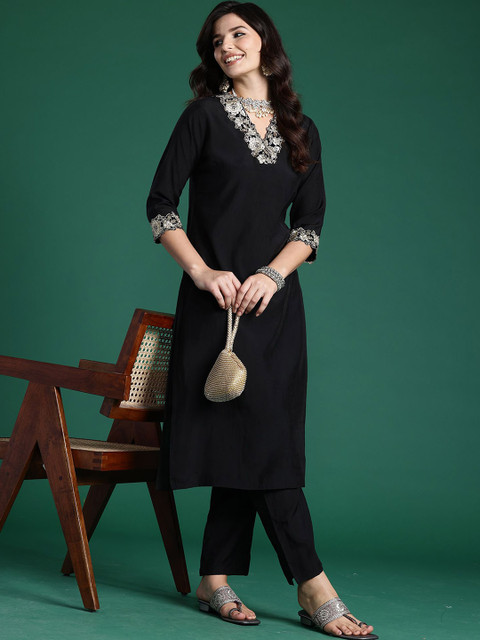 Indo Era Embroidered Three-Quarter Sleeves Pure Cotton Tunic & Trouser