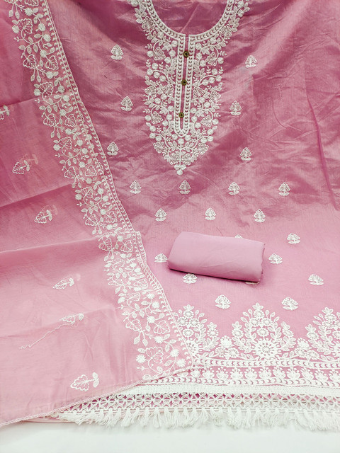 HERE&NOW Floral Embroidered Thread Work Unstitched Dress Material - Image 4