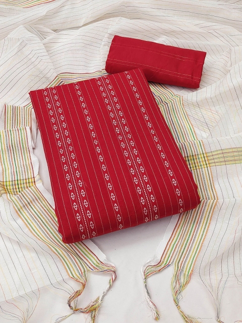 HERE&NOW Striped Cotton Jacquard Unstitched Dress Material