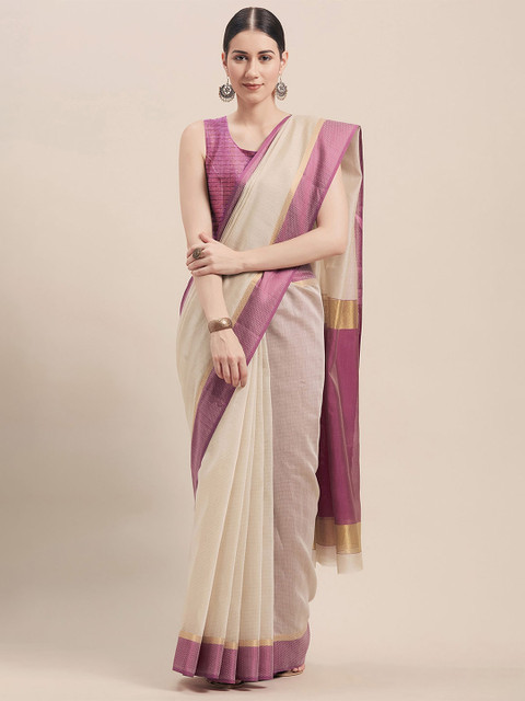 KALINI Women Beige Woven Traditional Ikat Saree