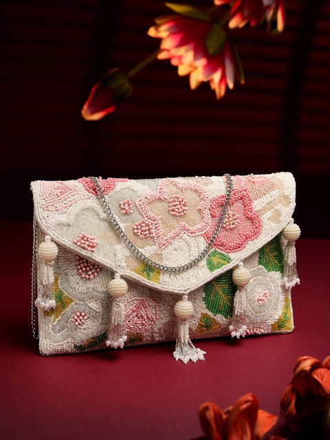 Anekaant Women Floral Embellished Structured Sling Bag with Tasselled