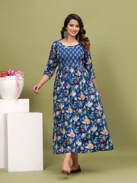 BAESD Women Cotton Floral Printed Maternity Maxi Dress