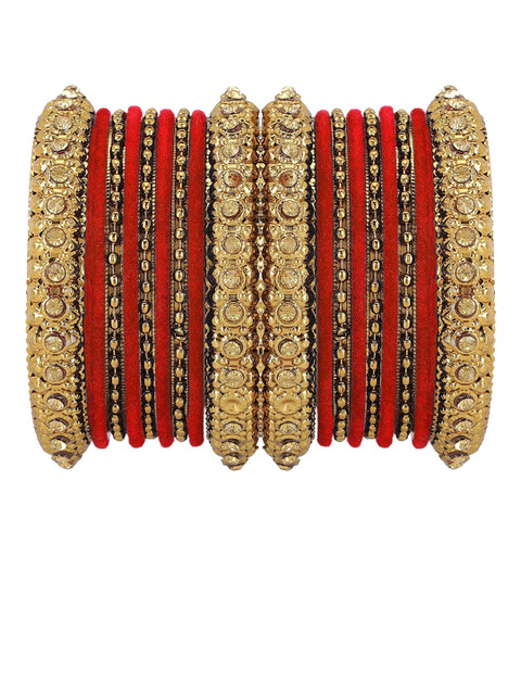 T4 JEWELS Set Of 18 Gold-Plated Stone-Studded Bangles