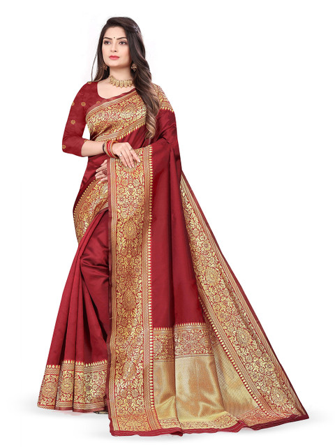LEAFFEB Woven Design Zari Banarasi Saree